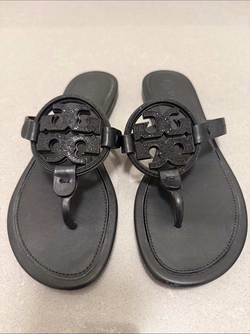 Tory Burch Black Rhinestone Miller Sandals